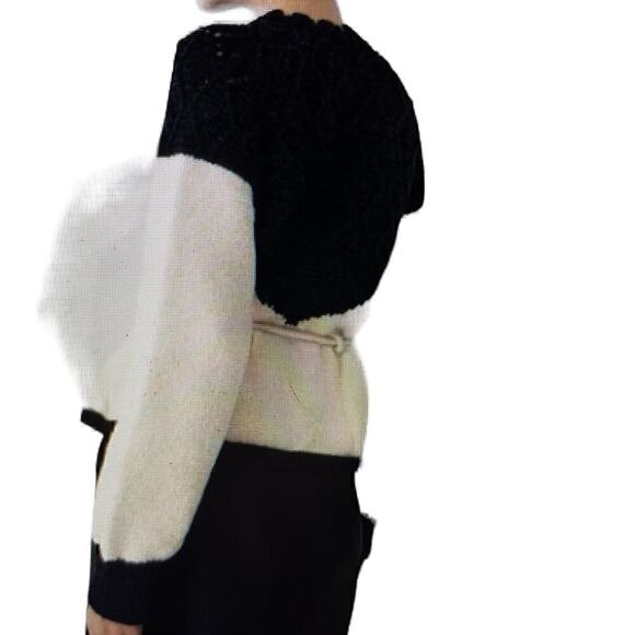 Pointelle Knit Patchwork Tie Front Sweater Commense Black and White Size XS or 2 - Picture 3 of 7